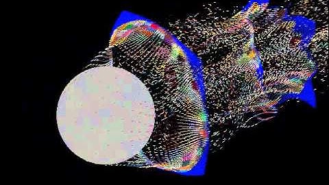 Flow past a sphere at Re=10000, Visualized by Particle tracers