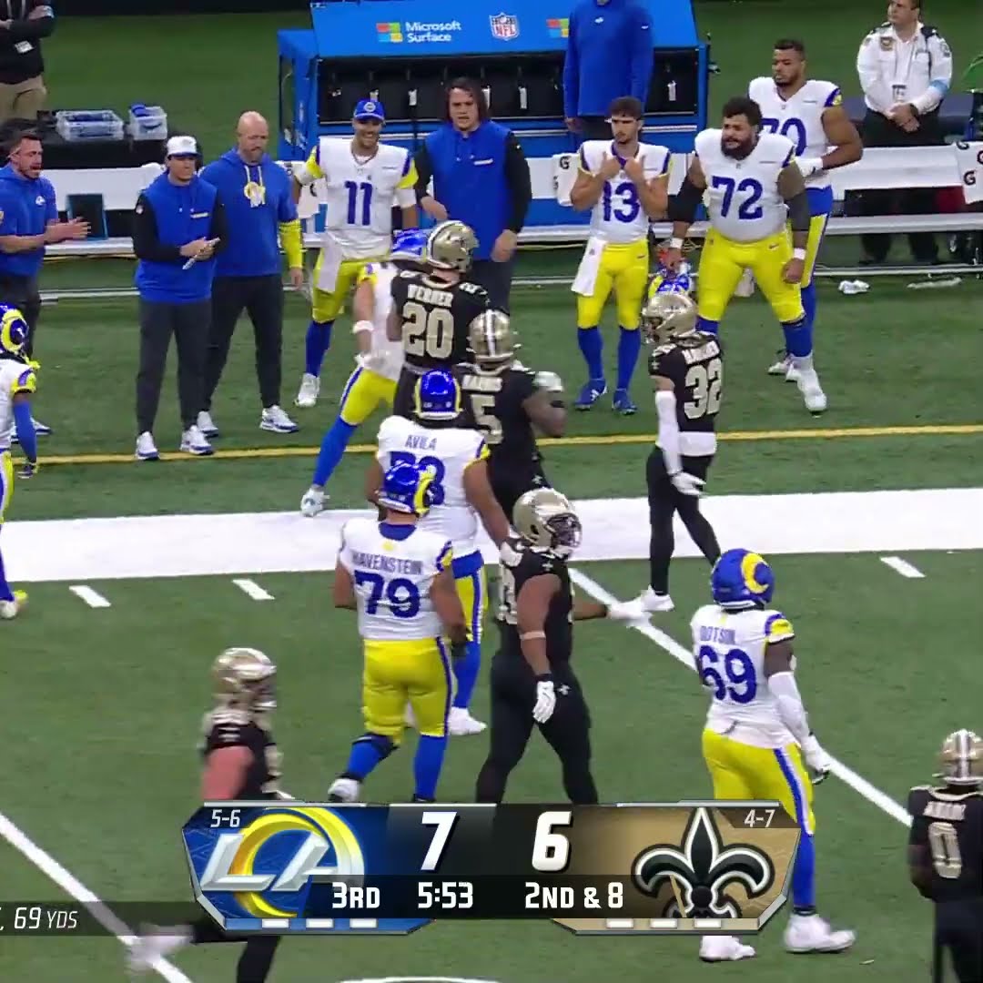 Puka Nacua catches for a 19-yard Gain vs. New Orleans Saints