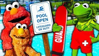 Kermit the Frog Gives Elmo LIFEGUARD Training for our Swimming Pool!