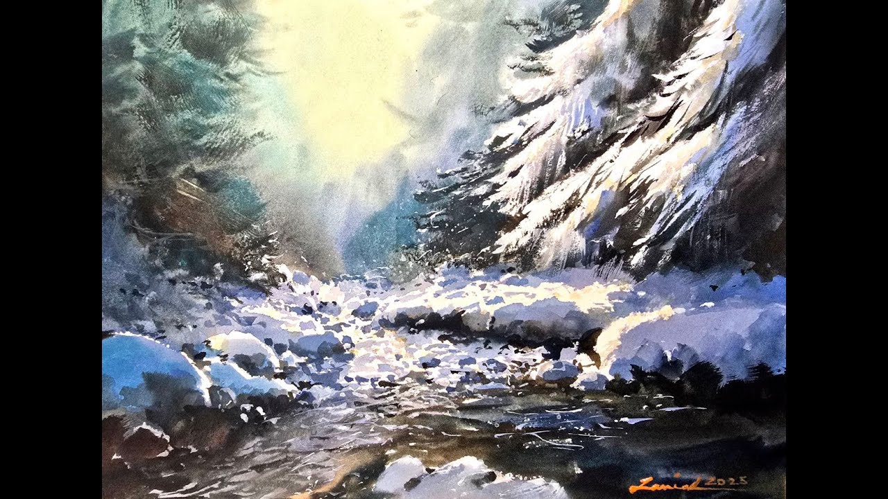How to Paint a Snowy Forest Stream | Watercolor Tutorial