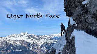 Climbing the Eiger North Face on the Classic Heckmair Route up to the Hinterstoisser Traverse