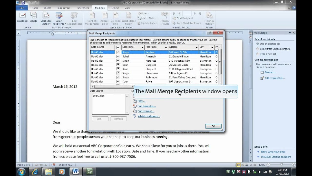 Step By Step Tutorial On Mail Merge In MS Word 2010 YouTube