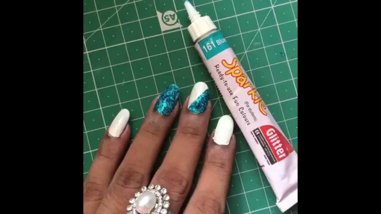 Glue glitter nail art | crafs - YouTube