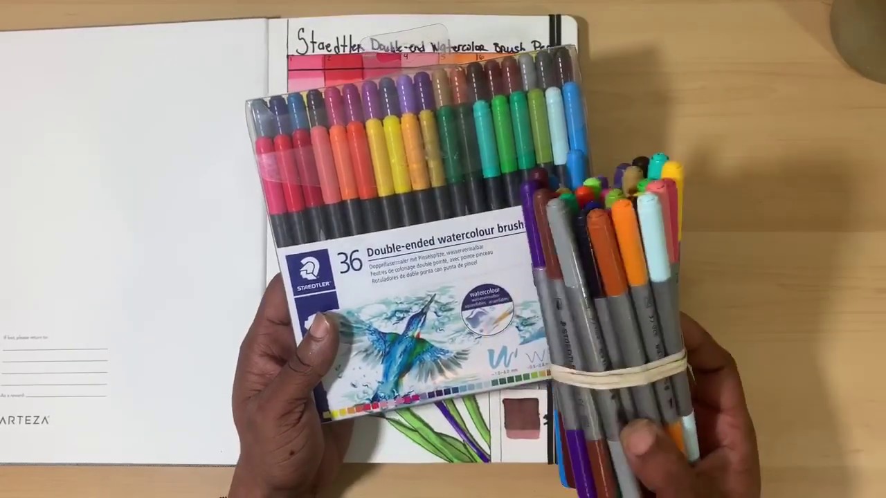 Staedtler Duo Ended Markers Watercolor Brush TipFine Tip Black