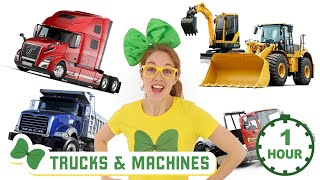 1 HOUR of Trucks & Machines for Kids | Street Sweeper, Dump Truck, Excavators, Tow Truck and More