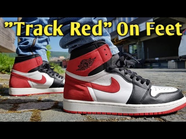 jordan 1 track red on feet