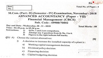 Sample MCQ Questions with Answers of Subject-Adv.Accountancy/Costing Paper-VII- Financial Management
