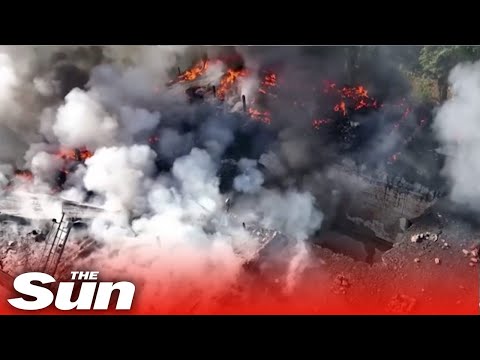 HUGE fires rage after bombardment of Russian shells in Mykolaiv, Ukraine