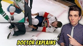 Aaron Ekblad Stretchered off with Terrible Leg Injury - Doctor Reacts and Reviews Injury