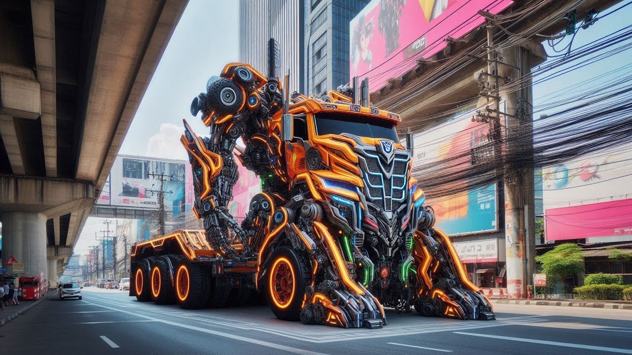 Truk Kontener Panjang Berubah Bentuk Menjadi Robot Transformers Vs Optimus prime Vs Bumblebee