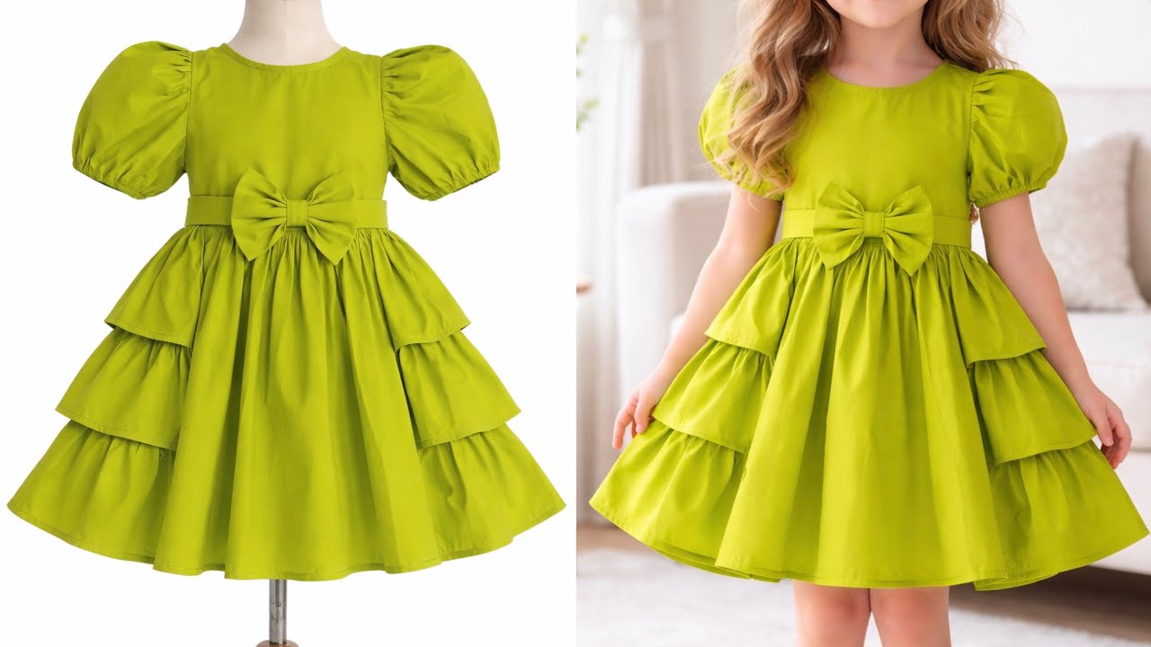 Дизайнерское многослойное детское платье: раскрой и пошив | Детское платье с пышными рукавами и б...