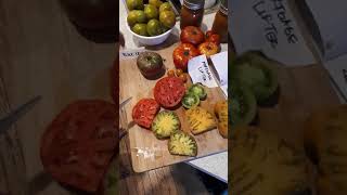Last tomato tasting of 2021.Uluru Ochre, Lime Green Salad, Neves Azorean Red, Sungold and Black Krim