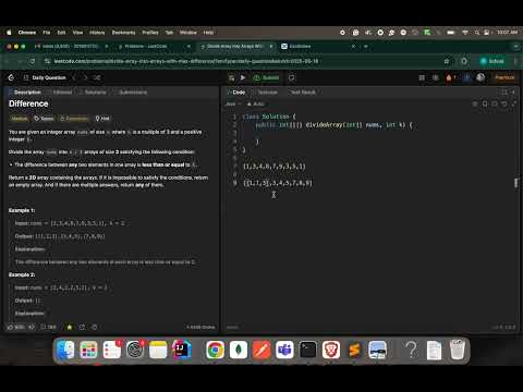 Leetcode 2966 || Divide Array Into Arrays With Max Difference