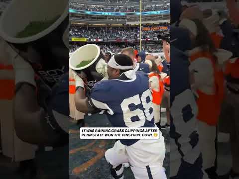 Nothing says "Bowl Game win" quite like a bath of grass clippings 😅 #yankees #pennstate #clemson