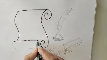 How to draw Parchment Scroll And Feather pencil pen easy Step by step drawing