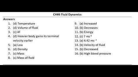 MCQs Answers of Physics-XI Balochistan Textbook Board: Chapter 6 - Fluid Dynamics