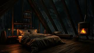 Rain Sounds for Sleeping | Sleep like baby on a Cozy Attic Bedroom w/ Fireplace in Rain Cold Forest