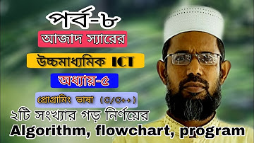 8: HSC, ICT, chapter-5: Programming Language: ২টি সংখ্যার গড় নির্ণয়ের Algorithm, flowchart, program