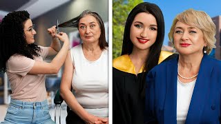 MOM AND DAUGHTER BEAUTY CHALLENGE || Awesome And Trendy Hair Styling And Makeup Tricks