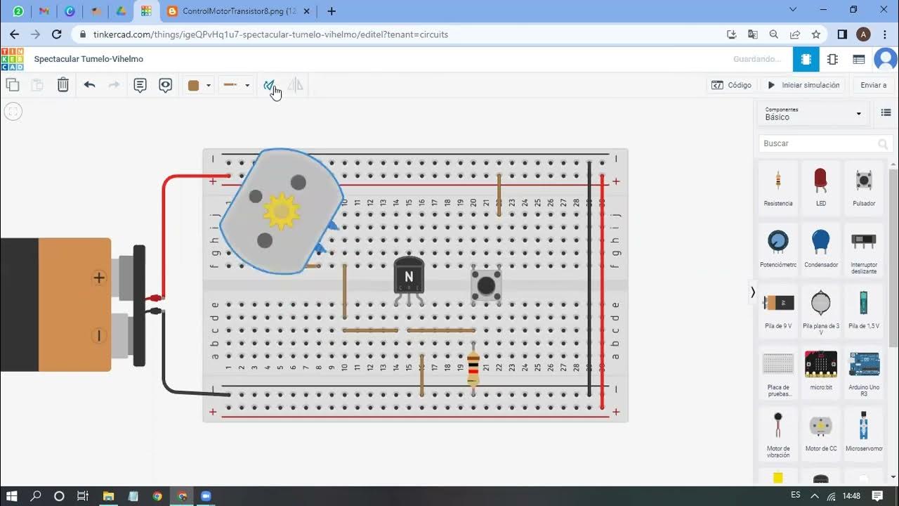Tutorial TinkerCad Motor DC con interruptor y Arduino. YouTube