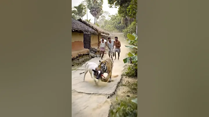 Tiger Attacks Cow in Farmland – Villagers Run in Fear –#trending#shorts#wildlife#animals Animated