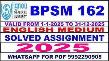 BPSM 162 solved assignment 2025 in English || bpsm 162 solved assignment 2025 || ignou bpsm162 2025