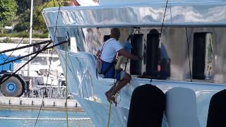 Crew working on superyacht Lady Gulya in Antibes