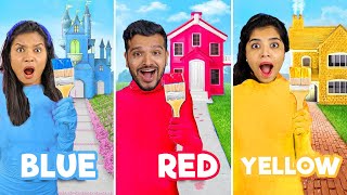 4 Colors Tiny House Challenge | Red, Blue, Yellow, Pink Color Tiny House | Hungry Birds