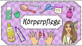 Deutsch lernen A1/A2 - Badezimmer / Körperpflege - wichtige Verben &amp; Nomen mit Artikel &amp; Beispielen