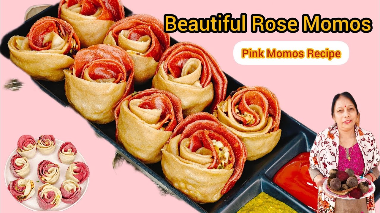 Rose Momos Recipe | Pink Beetroot Momos Flower Shape | Unique Momos Design 