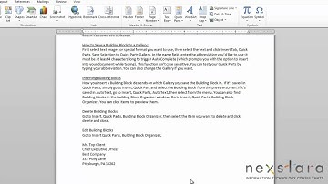 Microsoft Word 2010 - User Guide - Lesson 8 - Building Blocks, Quick Parts and Auto Text