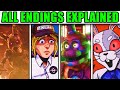 FNAF Security Breach ALL ENDINGS EXPLAINED (Bad/Good/VIP/Vanny/Afton/Glitchtrap)