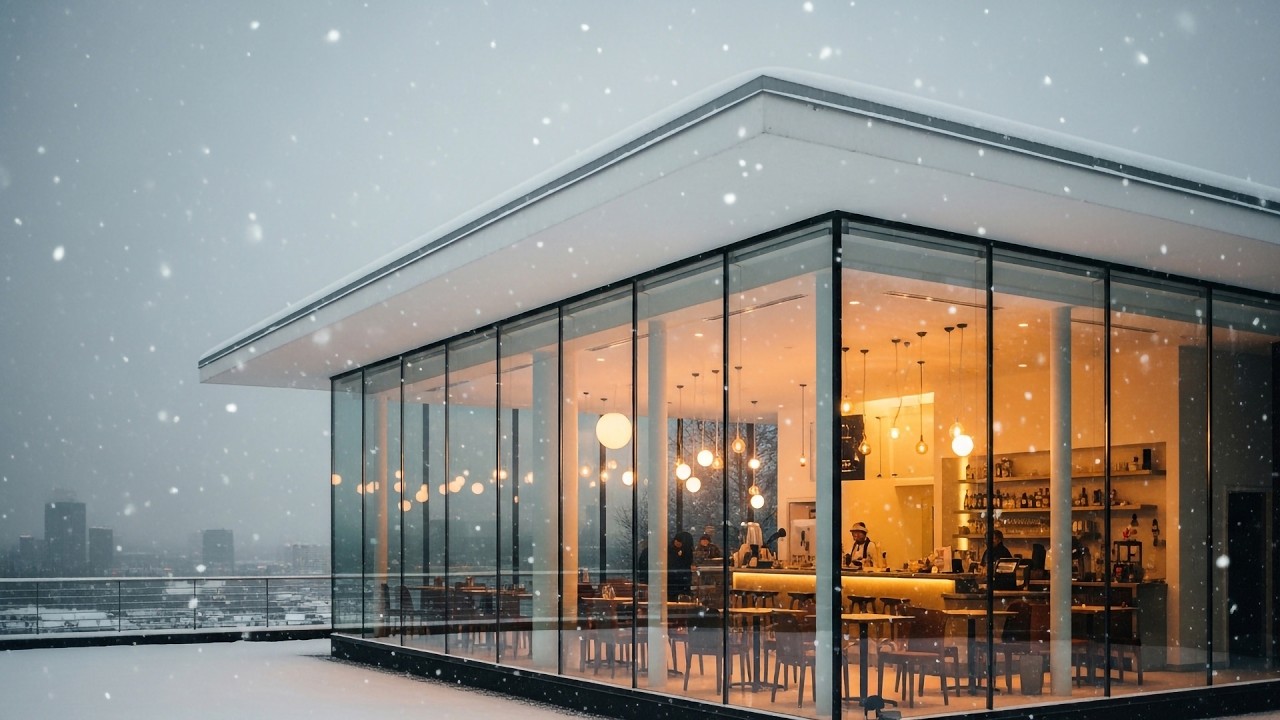 Snow Falling Outside Jazz Café ❄️ Peaceful Coffee Shop Ambience | Study BGM