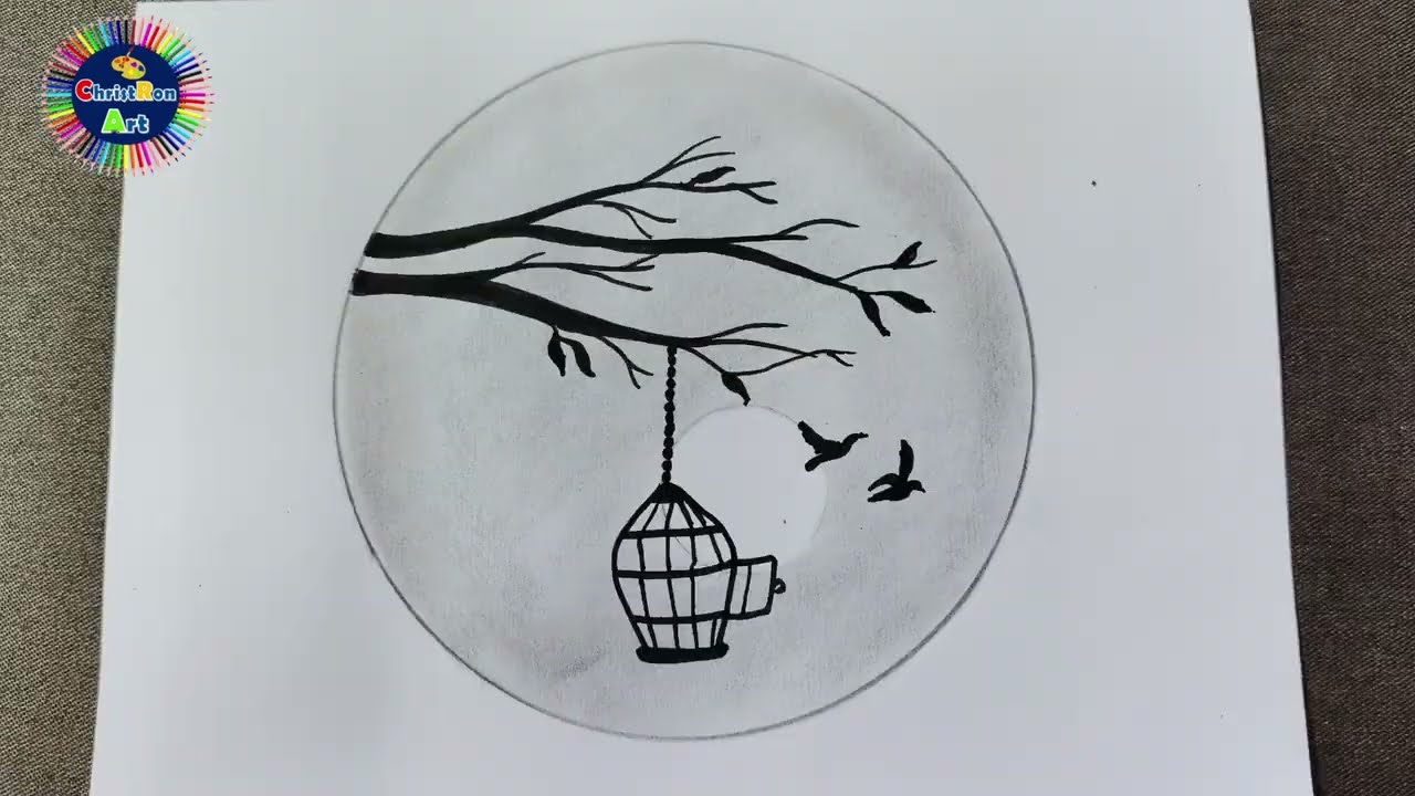 circle drawing flying birds | Bird freedom drawing | circle beginners drawing