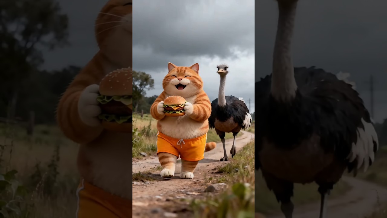 🐱🍔 মোটু বিড়ালের বার্গার চুরি! উটপাখির ডিমে কী ছিল? 😱🥚 | Funny Cat Story Part 1#shorts #catstory