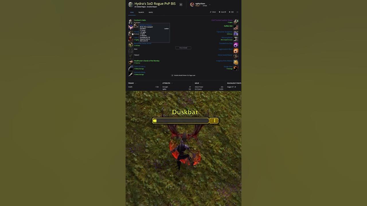 WoW SoD Rogue BiS Gear for lvl 25 PvP YouTube