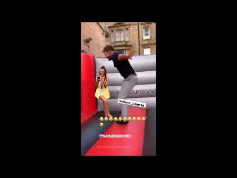 Hilarious moment show off bungles bouncy castle backflip and takes out woman standing nearby