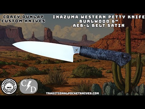 Corey Dunlap Custom Knives: Inazuma Western Petty Knife - Burlwood 6