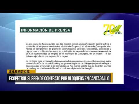 Ecopetrol suspende contrato por bloqueos en Cantagallo