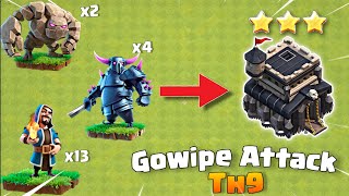 Th9 Gowipe Attack Strategy  2023 | Best Th9 Attacks | Th9 War Attack Strategy  Clash Of Clans