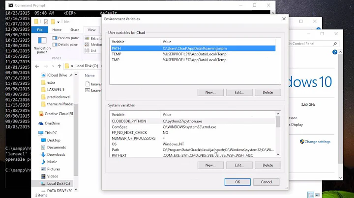 Adding Laravel Path in Windows 10 Environment