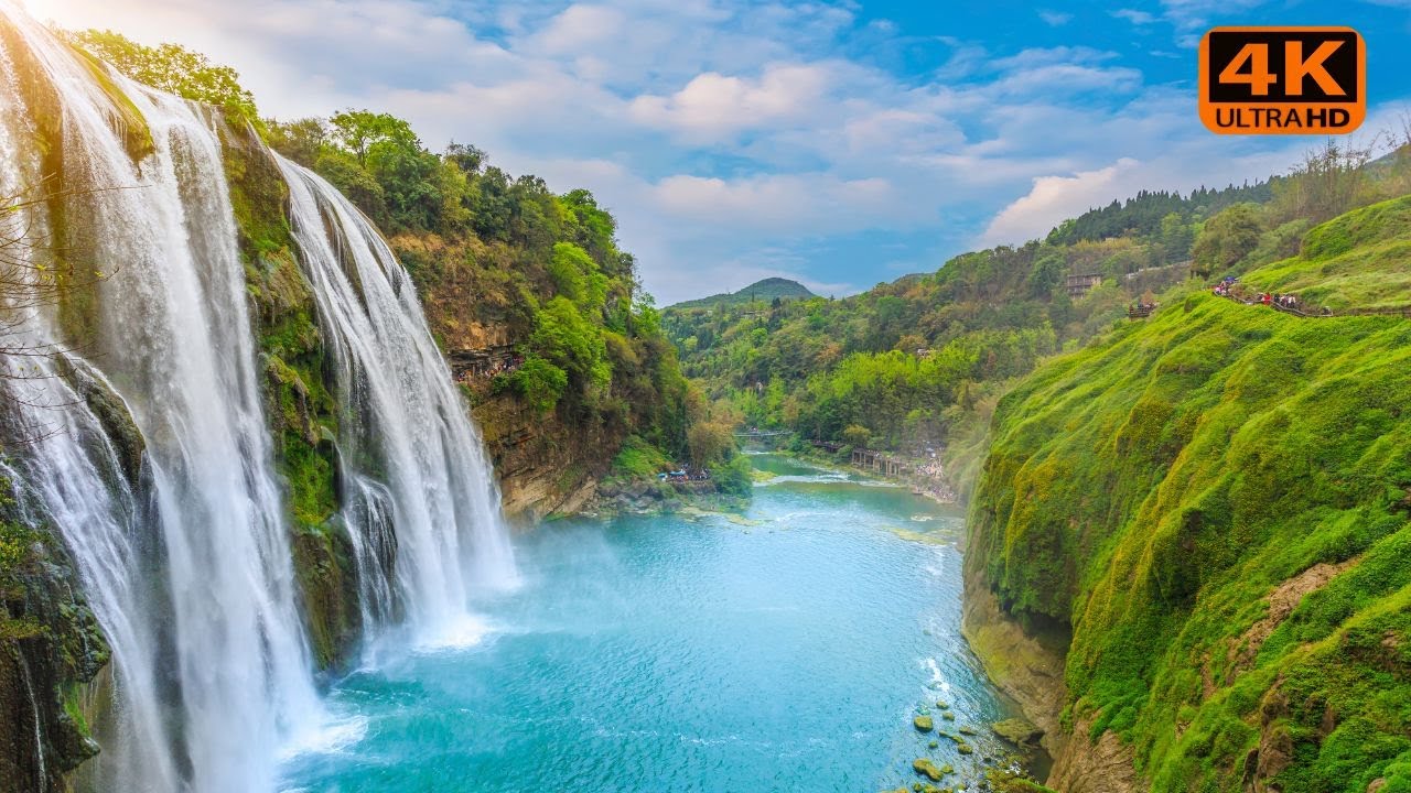 Relaxing Waterfall from a Mountain 24/7. Waterfall Sounds, Flowing Water. White Noise for Sleep.