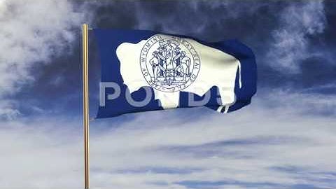 Wyoming Flag Waving In The Wind. Green Screen, Alpha Matte. Loopable Animation