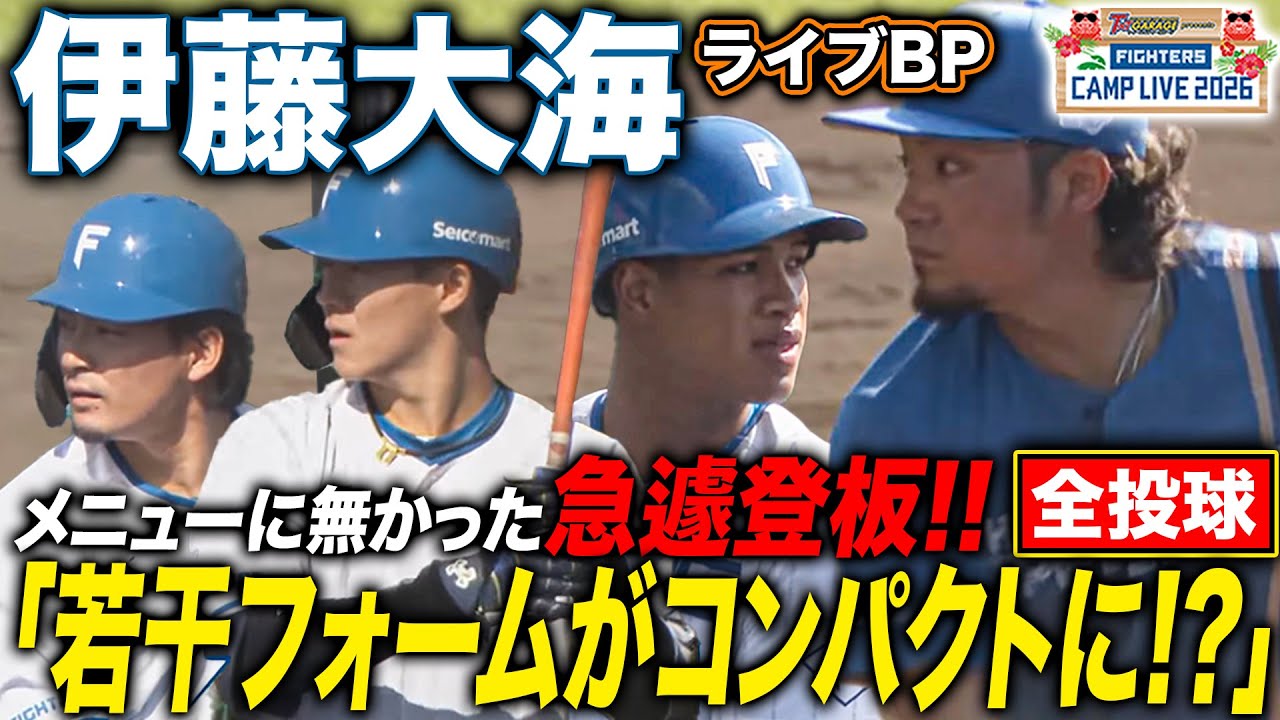 伊藤大海が急遽ライブBP登板‼️WBC球での全24球打者5人との勝負を全公開＜2/10ファイターズ春季キャンプ2026＞