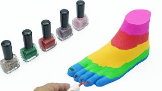 Learn Colors for Children Nail Polish Foot Colorful ★Kinetic Sand Colors★ Learning Kids Video