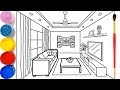 Phòng khách cho bé vẽ và tô màu | Dạy bé vẽ| Dạy bé tô màu| Glitter Living Room Drawing and Coloring