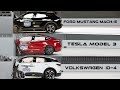 Ford mustang mache  tesla model 3  volkswagen id4  test de collision de voiture electrique