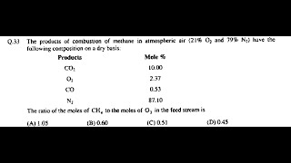 Chemical Engg. GATE 2010 Chemical Process Calculation/Material and Energy Balance_Combustion Calc.