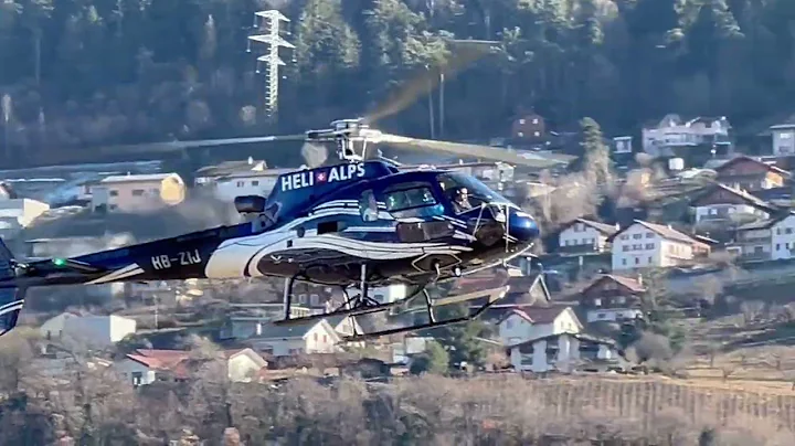 Eurocopter H125 Ecureuil AS350B3+ HB-ZIJ HeliAlps landing Sion airport Valais Switzerland 10.02.2022