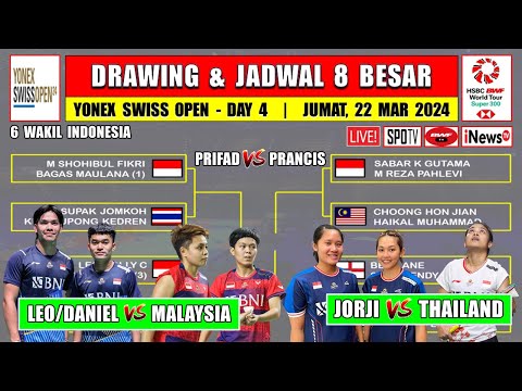 Jadwal &amp; Drawing 8 Besar Swiss Open 2024 Hari Ini ~ LEO/DANIEL vs MALAYSIA ~ JORJI vs THAILAND